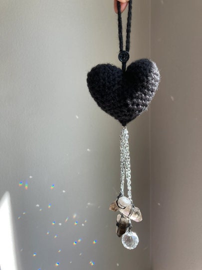 Custom Crochet Heart Sun Catcher / Crystal Wall Decor / Car Rear View Mirror Accessory / Crochet Wall Hanging / Gift For Her / Gift For Him