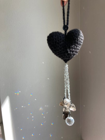 Custom Crochet Heart Sun Catcher / Crystal Wall Decor / Car Rear View Mirror Accessory / Crochet Wall Hanging / Gift For Her / Gift For Him