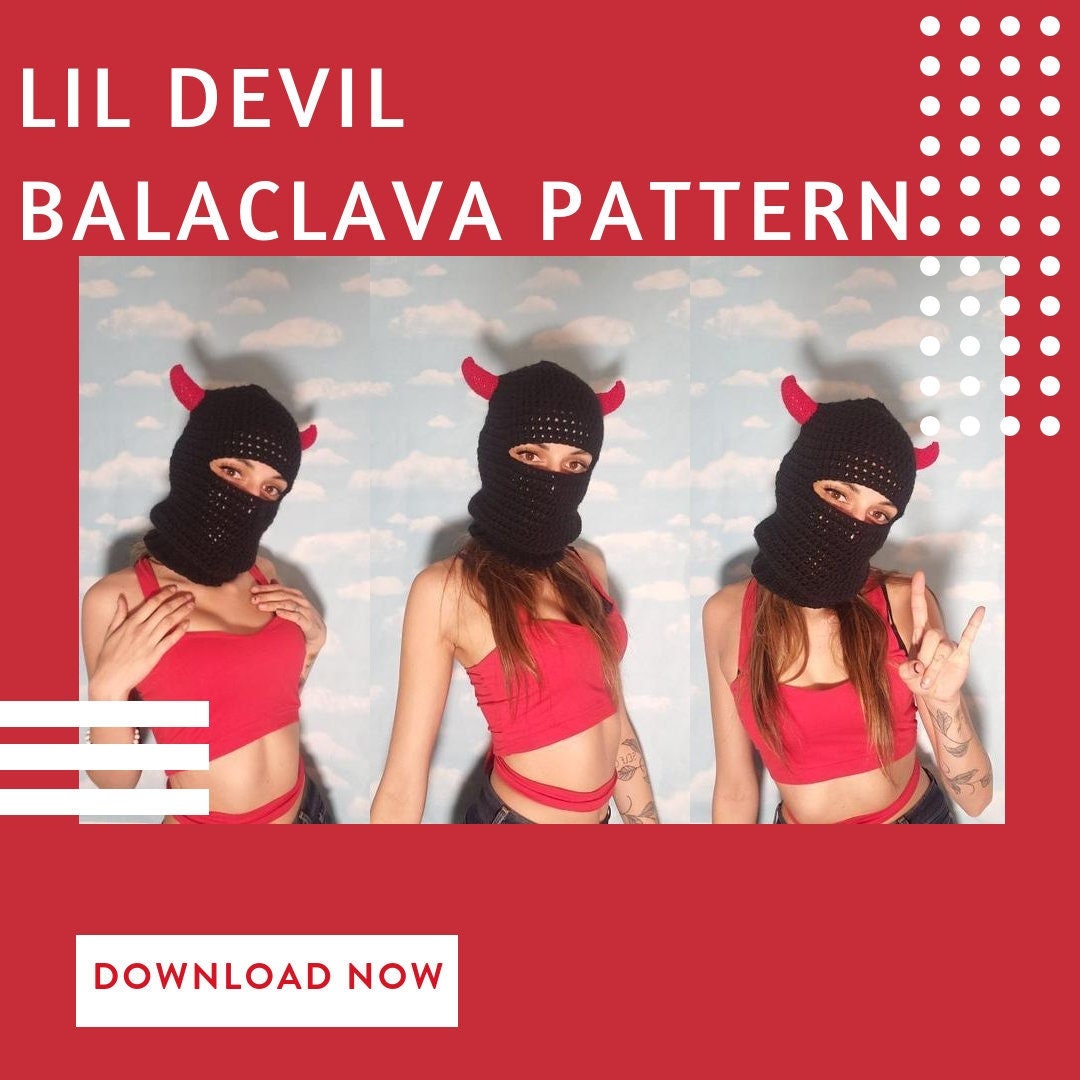 Crochet Lil Devil Balaclava PATTERN / Devil Horns Balaclava / Devil Horns Hat / Cat Balaclava / Adult Unisex Bunny Winter Ski Mask /