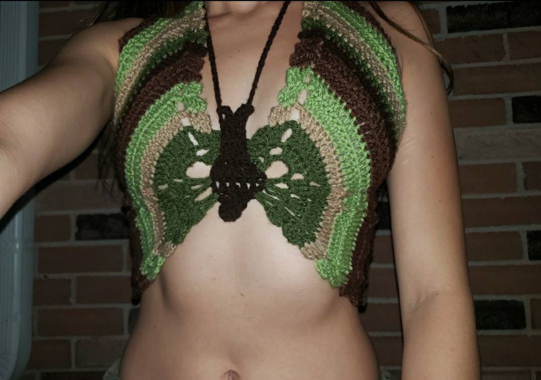 Butterfly Top / Custom Crochet Butterfly Top With Sleeves / Multicolored Crochet Backless Festival Top / Bustier Top / Y2K Summer Top