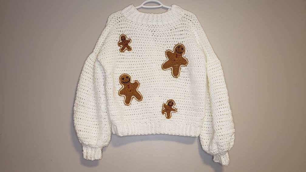 Oversized Christmas Cardigan / Oversized Gingerbread Man Sweater / Crochet Christmas Cardigan / Crochet Ugly Christmas Sweater / Crochet Top