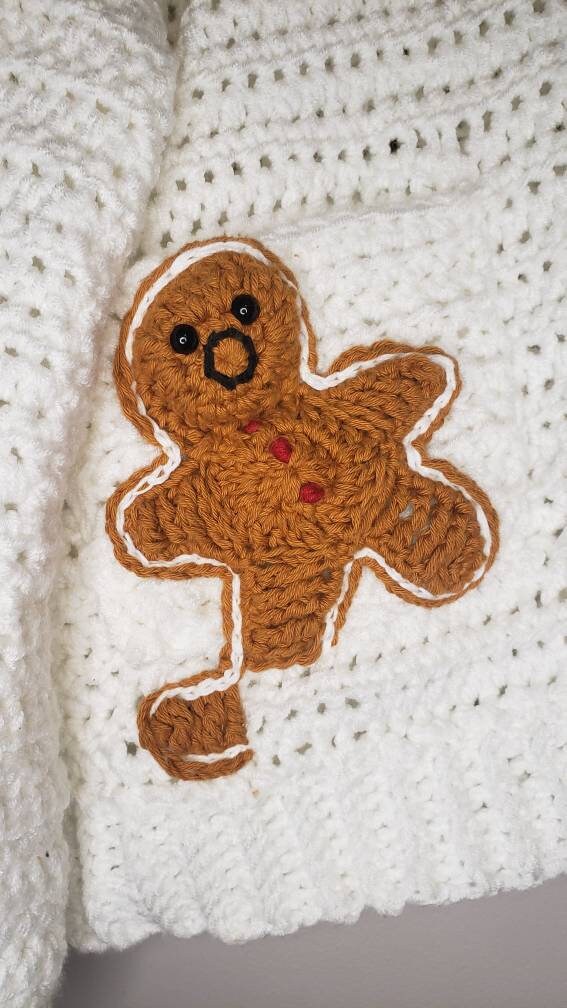 Oversized Christmas Cardigan / Oversized Gingerbread Man Sweater / Crochet Christmas Cardigan / Crochet Ugly Christmas Sweater / Crochet Top