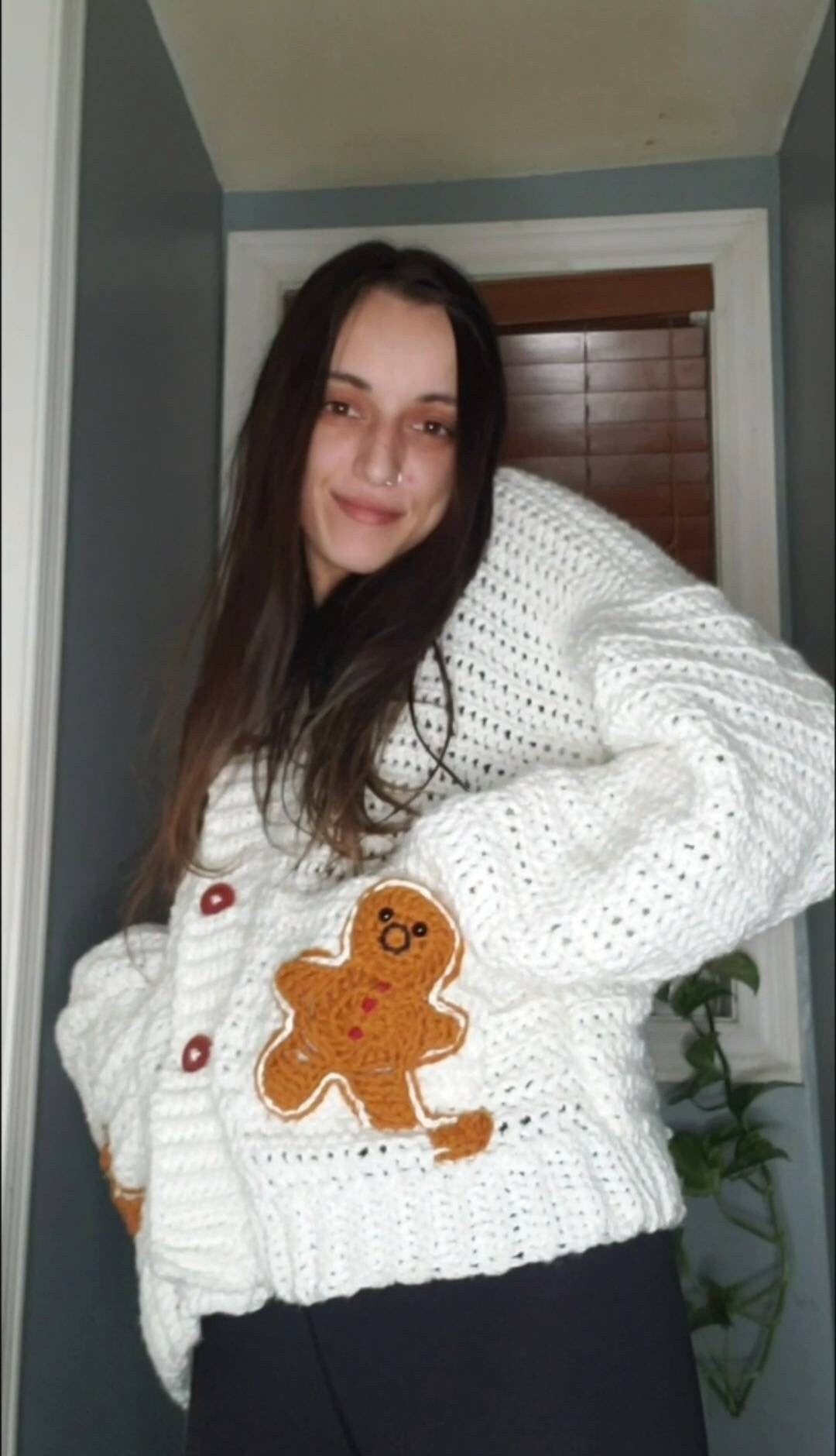 Oversized Christmas Cardigan / Oversized Gingerbread Man Sweater / Crochet Christmas Cardigan / Crochet Ugly Christmas Sweater / Crochet Top