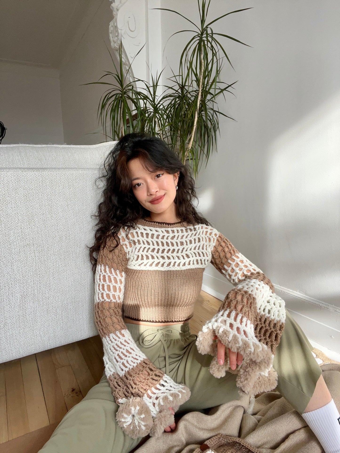 Crochet Flared Mesh Sleeves / Crochet Bolero Shrug / Mesh Shrug / Fishnet Fairy Core Top / Y2K Long Sleeve Crochet Top / Y2K See Through Top