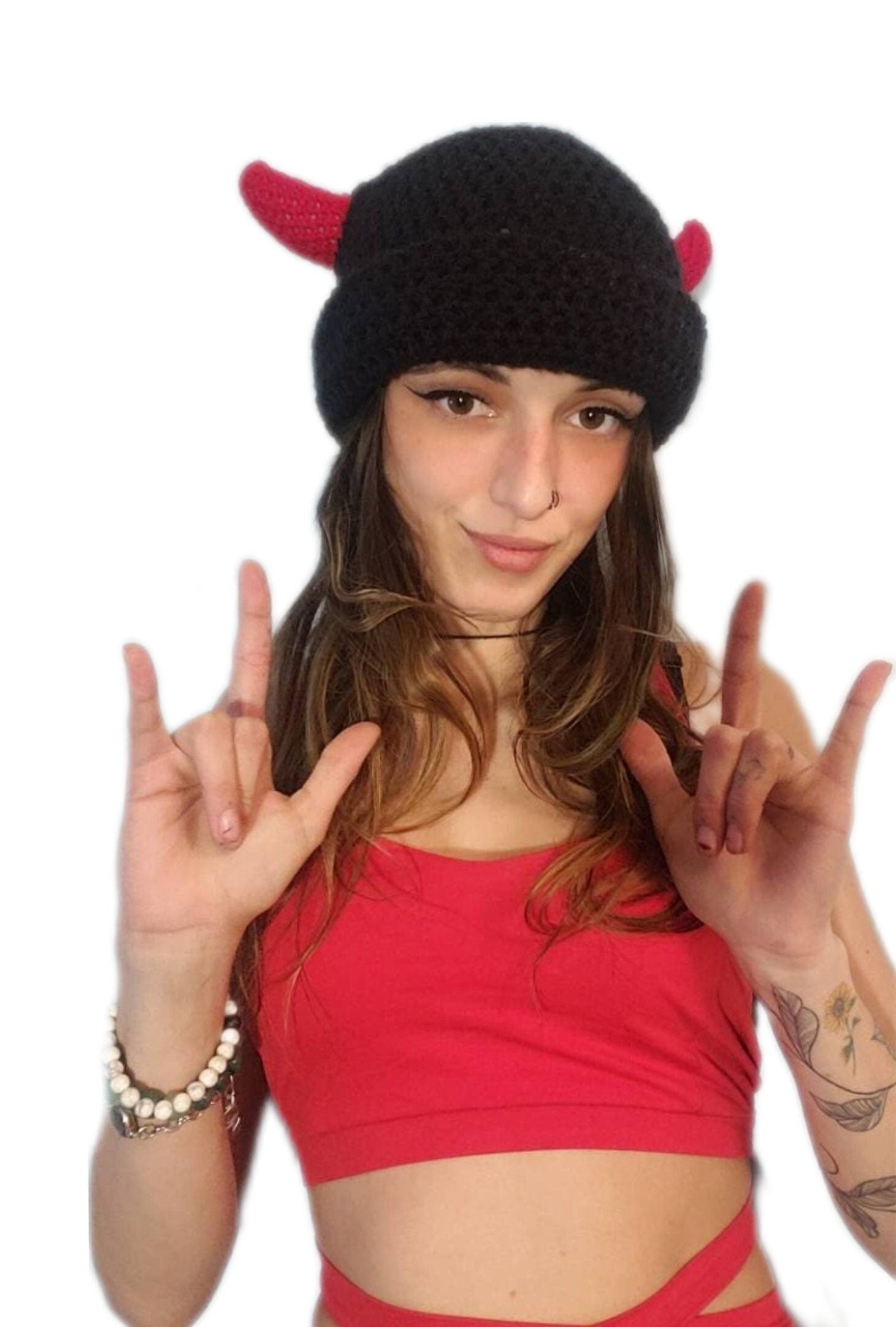 Beanie Red Devil Horn Beanie Crochet Lil Devil Balaclava PATTERN